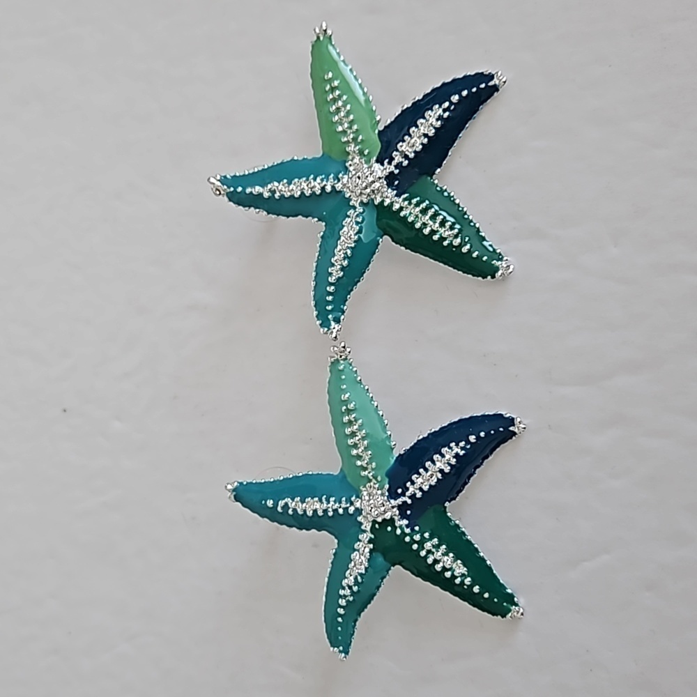 Silvertone & Shades of Green Enamel Pierced Earrings